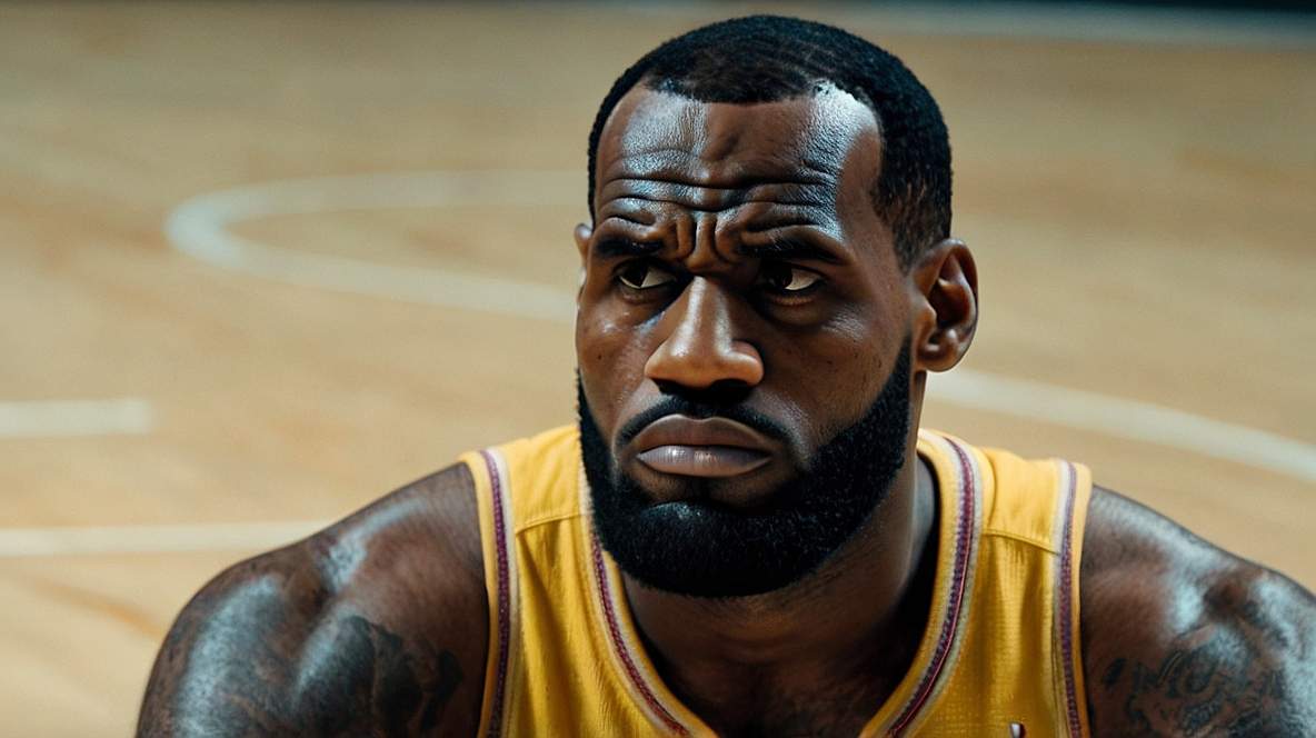 Lebron James sitting on the basketball court