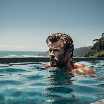 Chris hemsworth swimming in his infinity pool