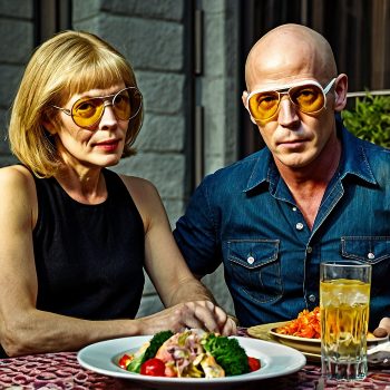 Hunter eating dinner with wife