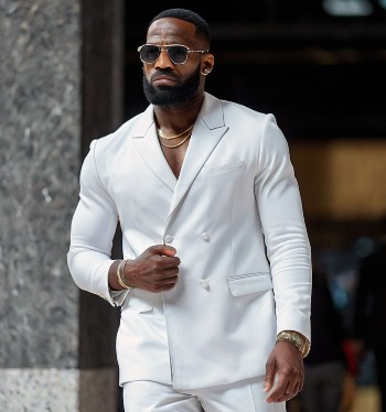 Lebron james wearing white suit