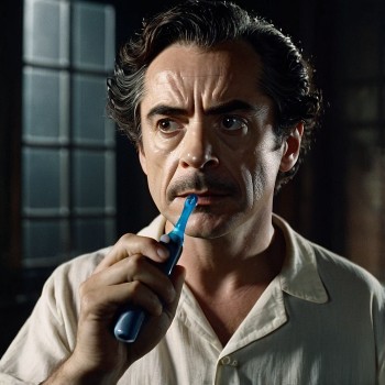 Sherlock Holmes brushes his teeth to get ready for bed