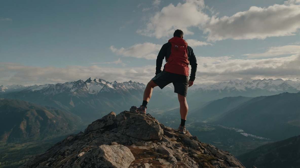Performance push supplements man on mountain