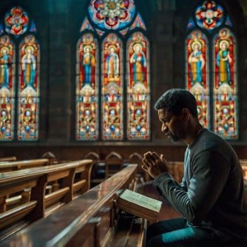 Denzel praying in a church