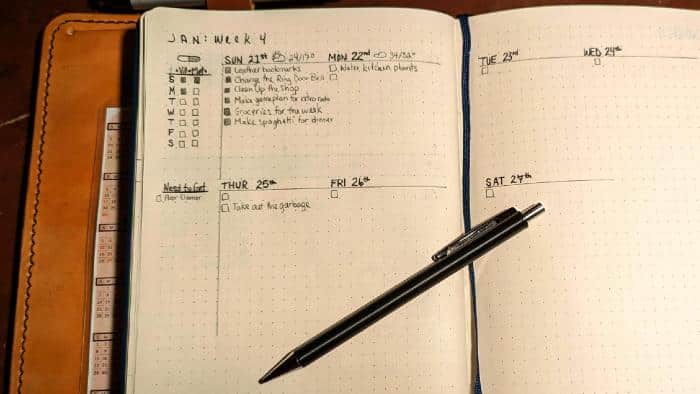 Leatherbound journal with daily tasks