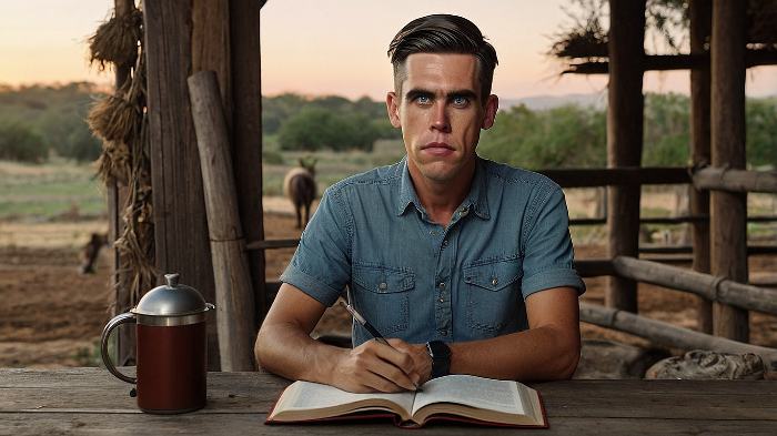 Ryan Holiday journaling on his front porch