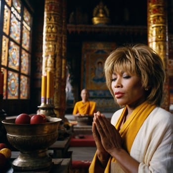 Tina Turner in a buddhist monastery praying