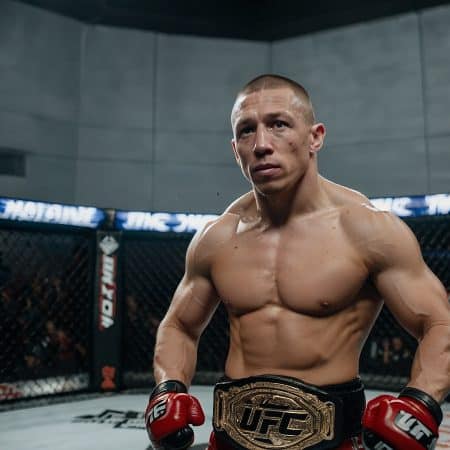GSP holding the UFC belt in the Octagon