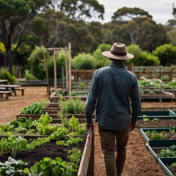 Man walking in veggie garden to re boost mental energy