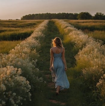Woman strolling through a meadow
